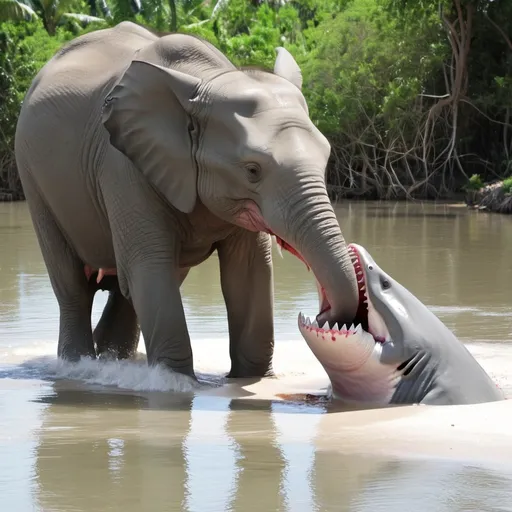 Prompt: Shark eating elephant at bird paradise