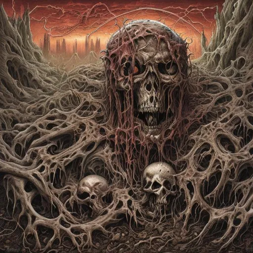Prompt: death metal album art, flesh amalgamation, grotesque 