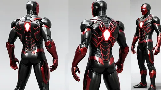 Prompt: Iron Man suit mixed with Spiderman, all black with red highlights