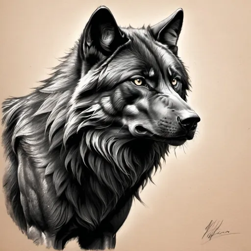 Prompt: Black wolf. beautiful. muscular. Alpha beast. large. pencil sketch. 