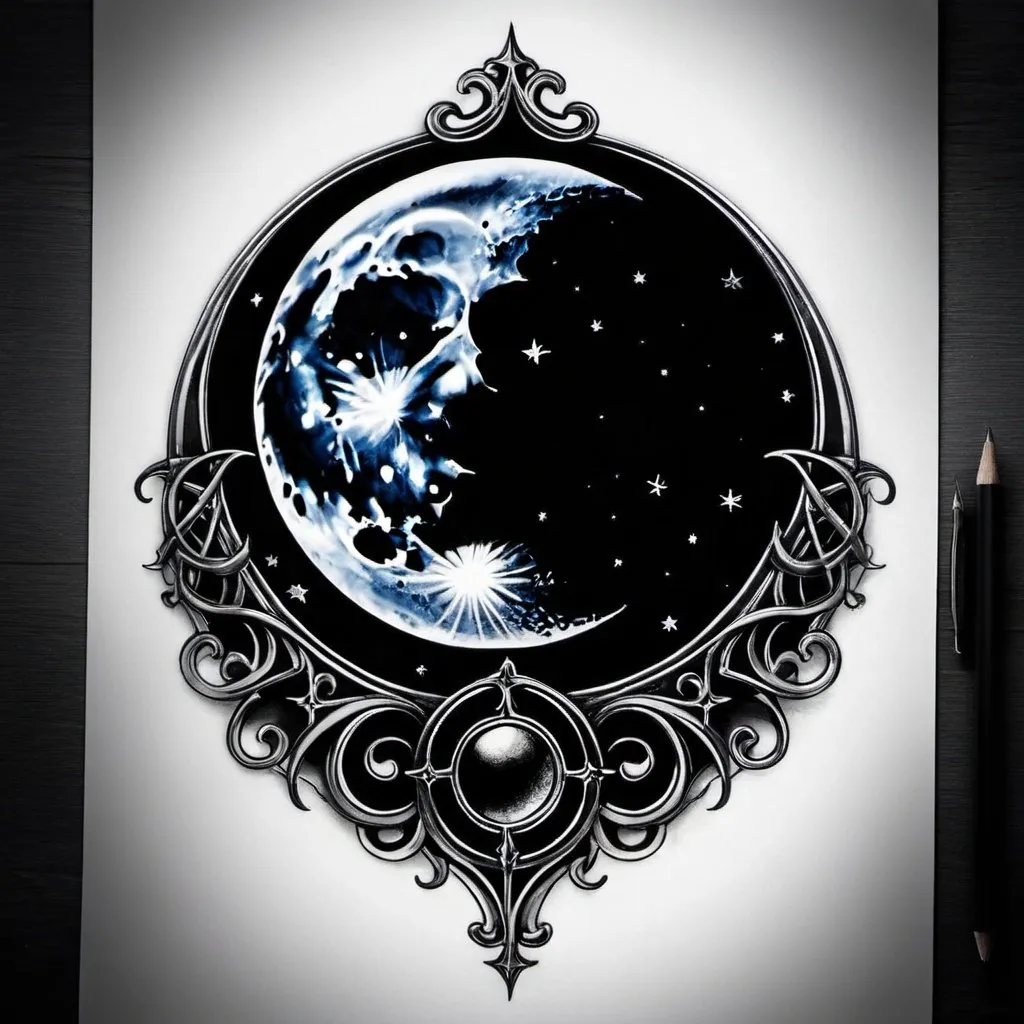 Prompt: gothic style moon tattoo design