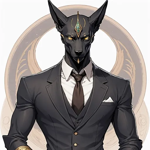 Prompt: sleep token vessel. six eyes. fit.  manhwa art style. handsome. monster. full body pose. sketch. romance novel. Anubis