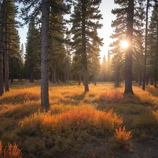 Prompt: sunrise in Wyoming forest autumn