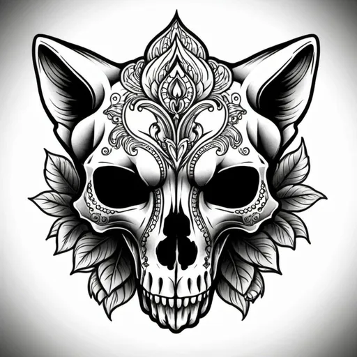 Prompt: fox skull tattoo design