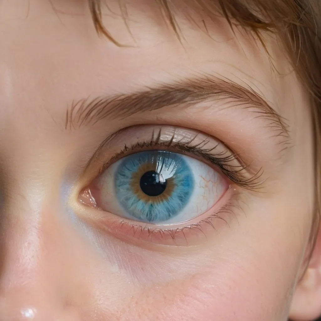 Prompt: bright baby blue with a thin ring of golden brown around  pupils
