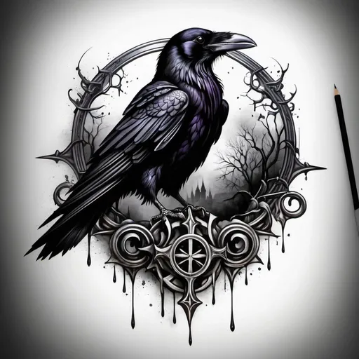 Prompt: gothic style raven tattoo design