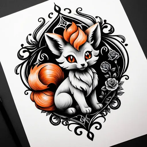 Prompt: Vulpix gothic style tattoo design