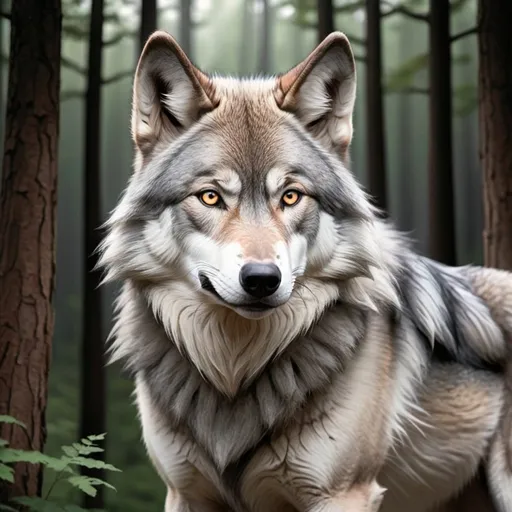Prompt: large male wolf  gray fur with (((gray eyes)). simple manga webtoon art. forest back ground