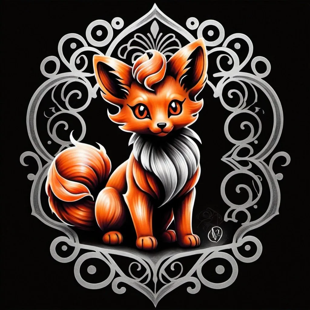 Prompt: Vulpix gothic style tattoo design