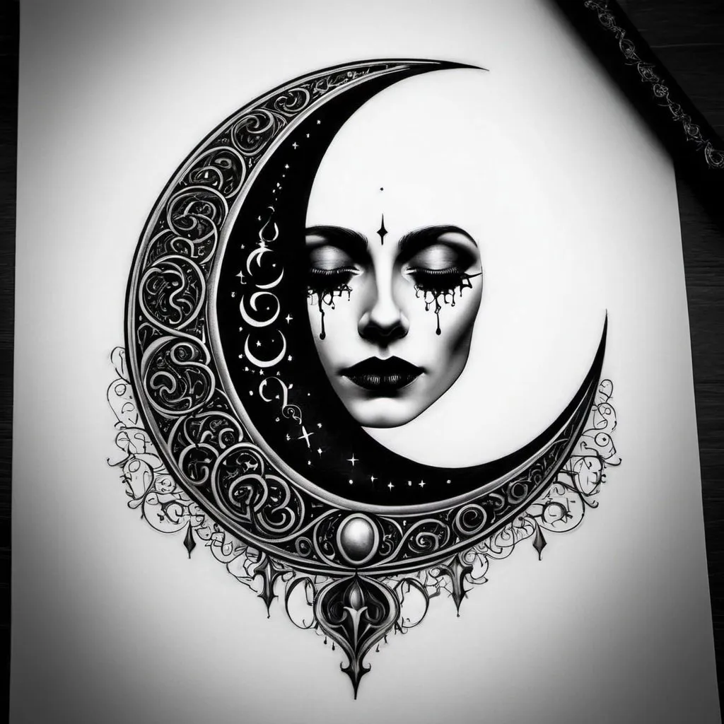 Prompt: gothic style moon tattoo design