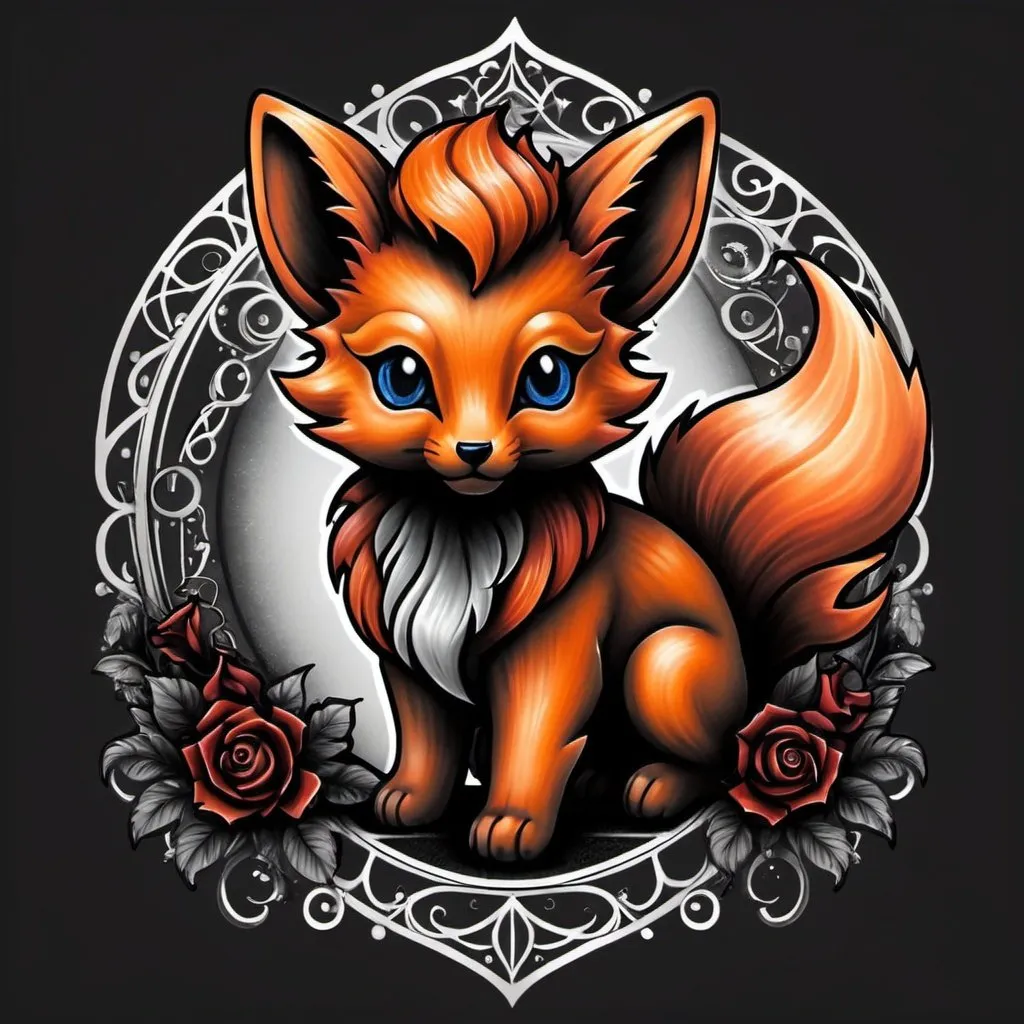 Prompt: Vulpix gothic style tattoo design