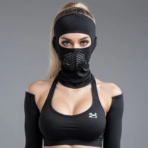 Prompt: very beautiful girl modelwith sport brassiere and sport mask  full balaclavas