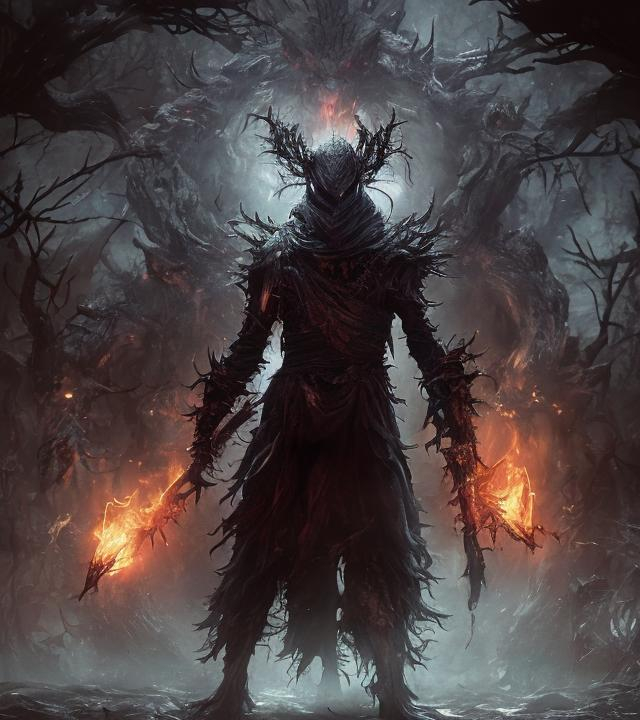 Prompt: A menacing demon. The demon has large bat-like wings and claws. the demon’s eyes glow red. The demon is heavily obscured by shadow. It holds an oil lamp, the light from which casts deep shadows. The setting is a graveyard at night. It is misty and the mood is dreadful. The scene is reminiscent of Yharnam from Bloodborne. The image is drawn by Seb McKinnon. Contrast is high. High detail.