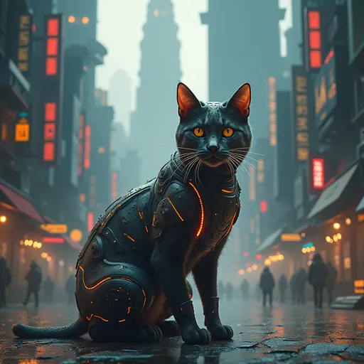 Prompt: Sci-fi future city an cat