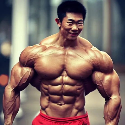 Prompt: bodybuilder, morph, muscles, Handsome, young, Asian, Huge, bodybuilder_male, Macho man, Broader body
