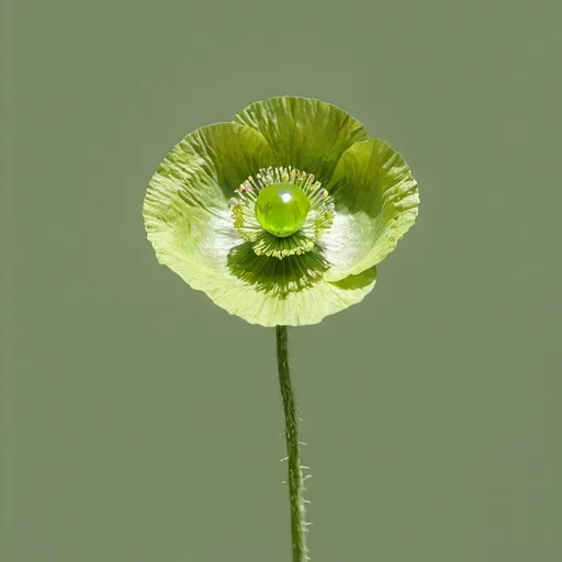 Prompt: Poppy flower, flower pistil is a peridot gemstone, minimalist design, 