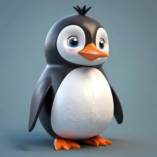 Prompt: A cute a fluffy 3d penguin model used in a puzzler game. no orange cheeks. rotated so on left side view. bigger head. Slimmer