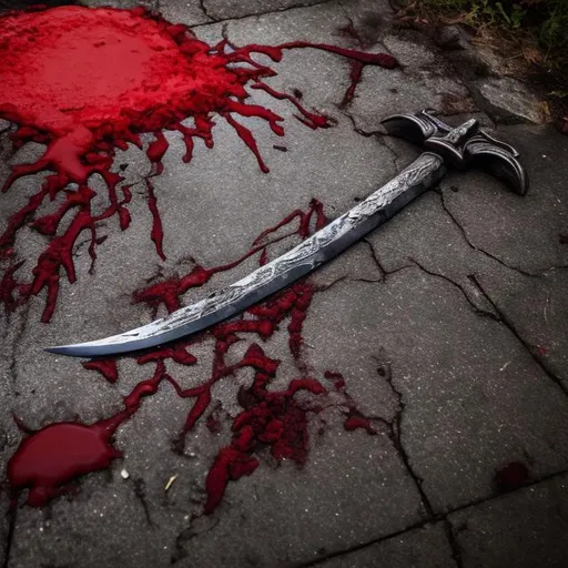 Prompt:  iron sword and a puddle of blood