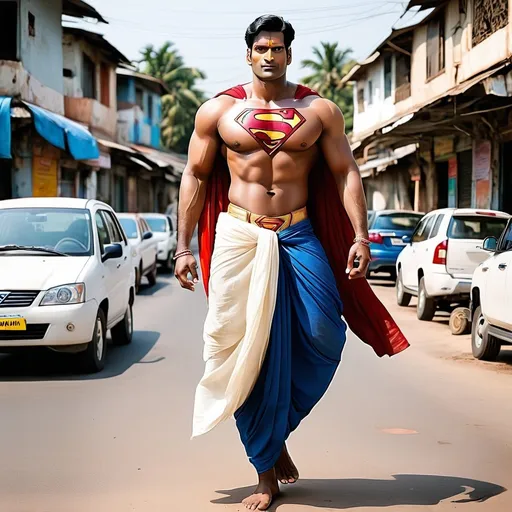 Prompt: South Indian superman wearing dhoti