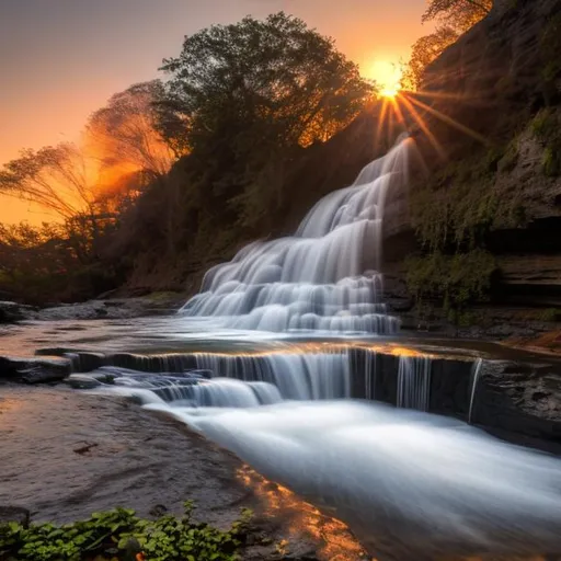 Prompt: Waterfall at sunrise