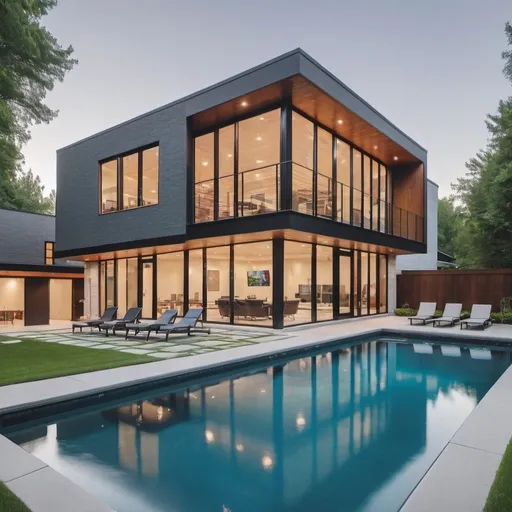 Prompt: american modern house
with large pool and gym