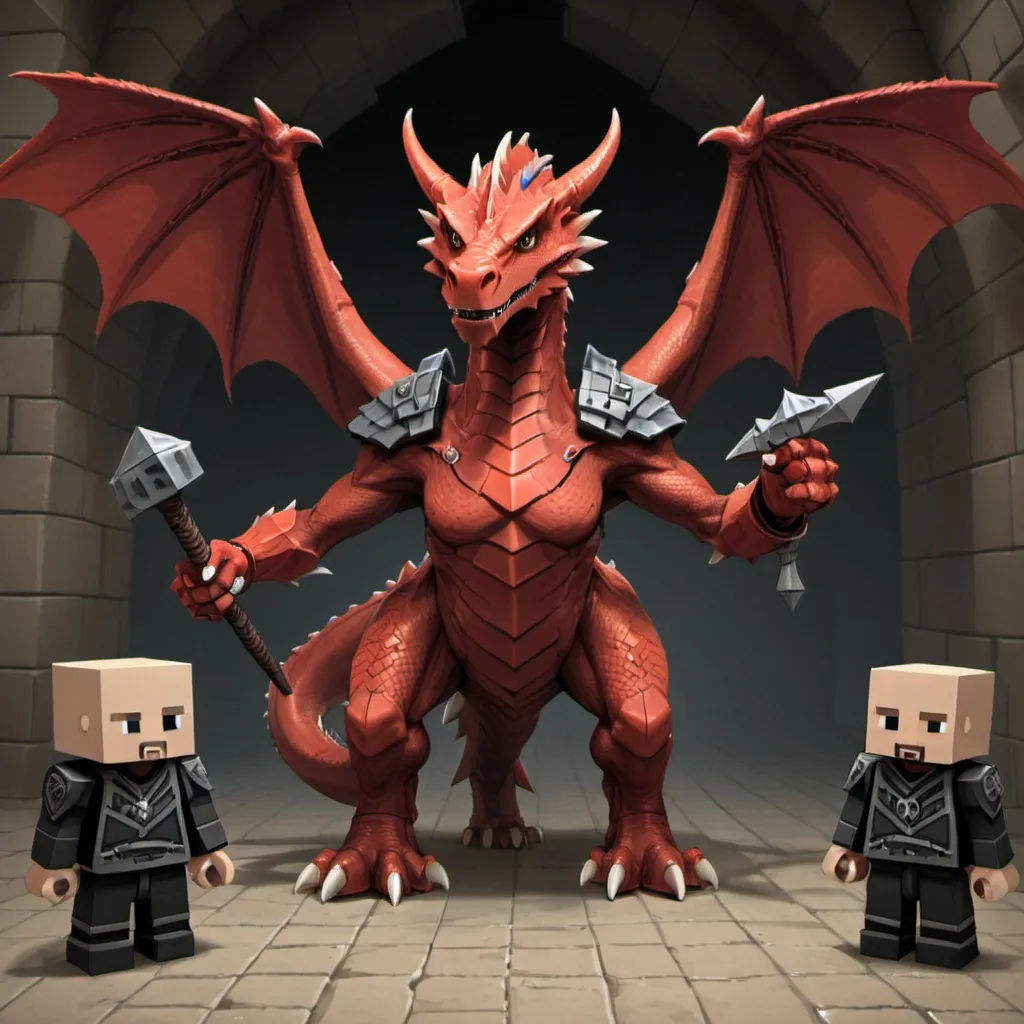Prompt: Army between mindcraft .
Enderdragon and steve