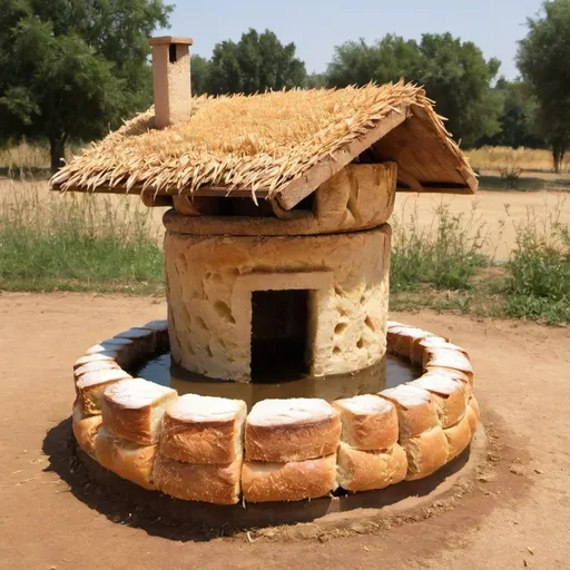 Prompt: A water well made out of bread