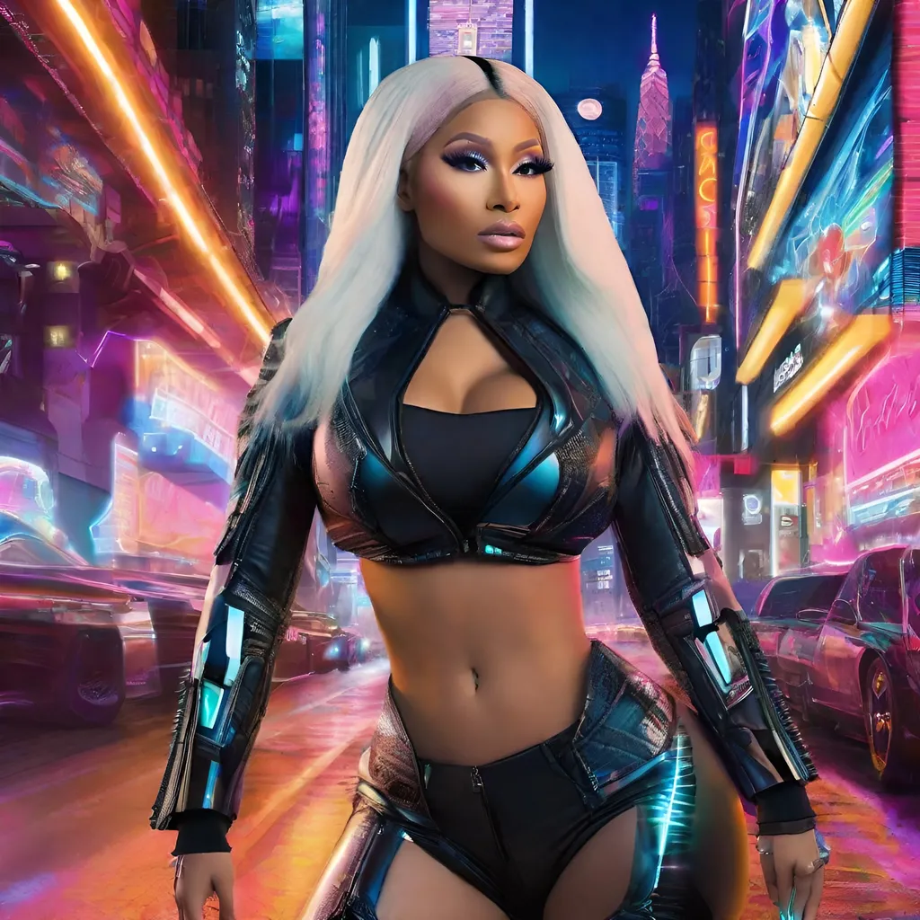 Prompt:  Nicki Minaj as cyber in city