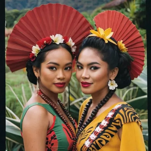 Prompt: Indonesian woman and Maori woman standing side by side.