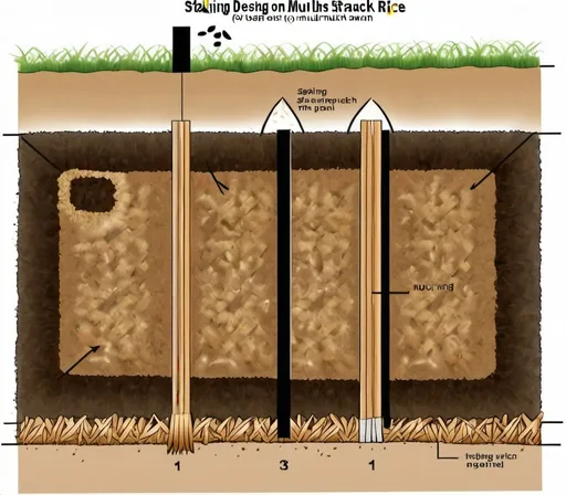 Prompt: layout design drawing of staking of mulch using dried rice straw