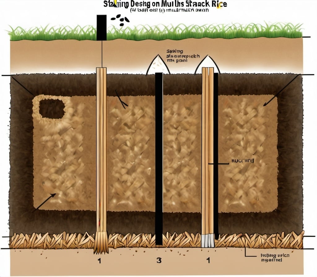 Prompt: layout design drawing of staking of mulch using dried rice straw