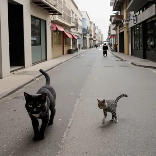 Prompt: A cat walking on the street like a drunkard