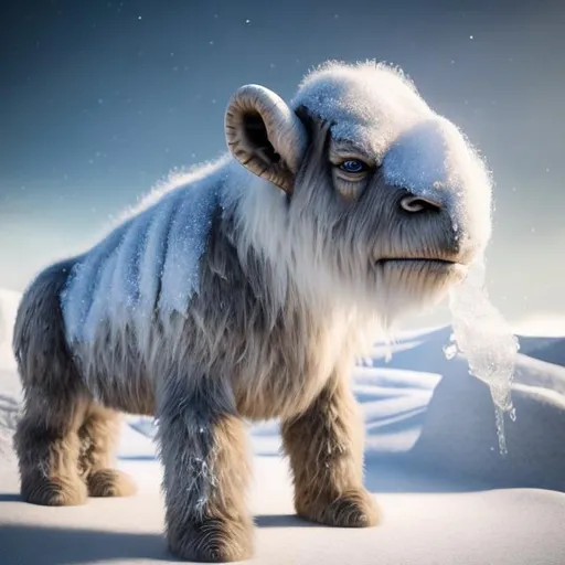 Prompt: Realistic 3D rendering of a tauntaun, detailed fur with snow and ice textures, cold and desolate arctic landscape, textured skin, strikingly realistic, high quality, 4k resolution, detailed textures, naturalistic lighting