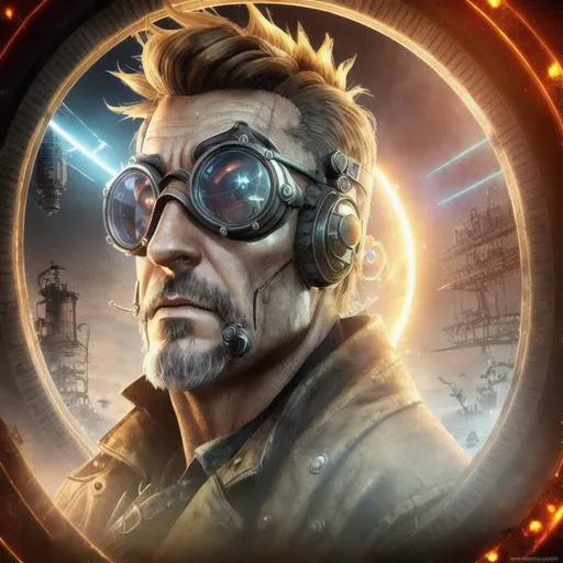 Prompt: {center shot} 3D, HD, Fallout, Sinister, Epic, Scary!!!!({Middle-aged}{bald}{steampunk goggles}Male as Mad Scientist) {facing camera}, Expansive Post-Apocalyptic Town background, ultra-detailed, backlit, shadows, ultra-sharp focus, detail, ominous, symmetrical, golden ratio, intricate, cinematic character render, unreal engine 5, 64K --s98500