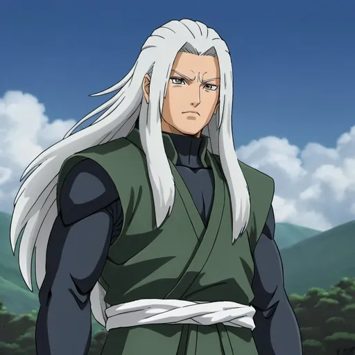 Senju hashirama white hair, sage mode wearing dark g...