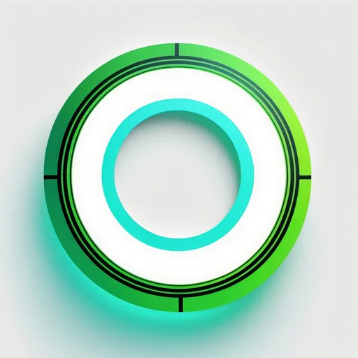 Prompt: A simple circle in a white background with a blend of colours like green and neon cyan. A symbol of money in the centre of the ring