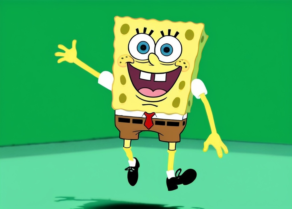 Prompt: SpongeBob in action, in a Green Screen