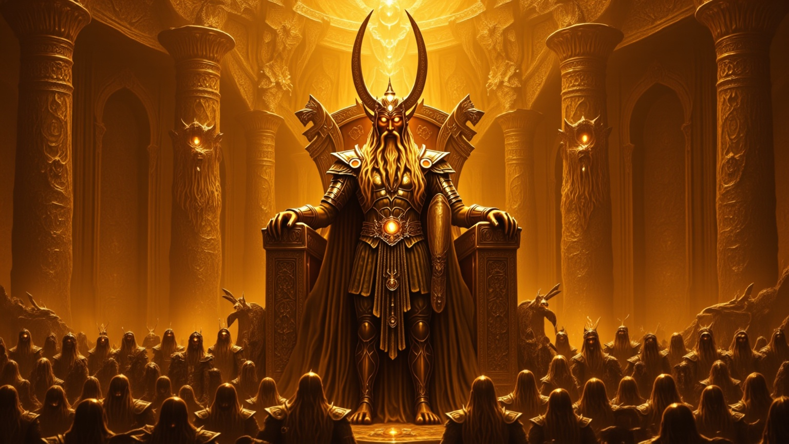 Prompt:  @wKUFNH1GTFtQqzWL7YWL Create an epic scene where Enlil, the mighty god of wind, storms, and kingship, stands atop a grand ziggurat, bathed in the golden light of a setting sun. Below him, hundreds of slaves, their bodies covered in dust and sweat from endless toil, bow in absolute submission. Their foreheads press against the sacred stone, trembling in reverence and fear as they chant his name. The air is thick with incense and the distant echoes of temple hymns. Enlil’s stern gaze sweeps over them—a god among men, a ruler unquestioned, the force of divine authority incarnate. His robes ripple in the wind, the very element he commands, as he accepts their homage, unmoved by their suffering, for such is the order of the cosmos., Arms Slightly Spread