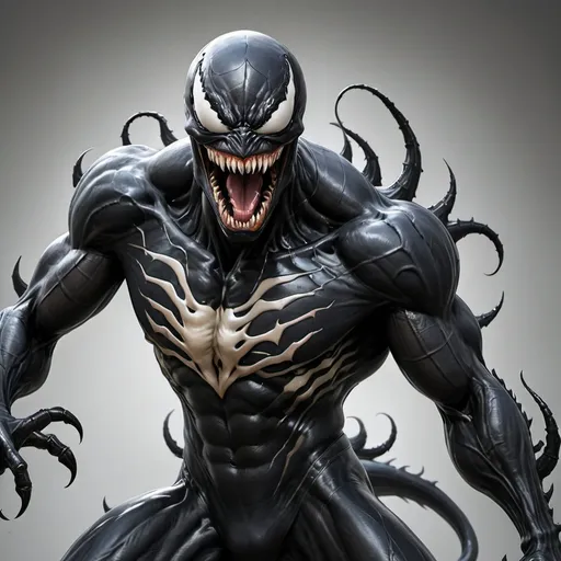 Prompt: venom from mcu tall black symbiot with sharp teeth and claws

