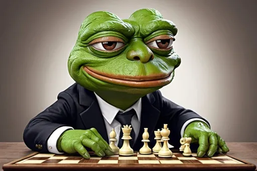 Prompt: Pepe plaing chess
