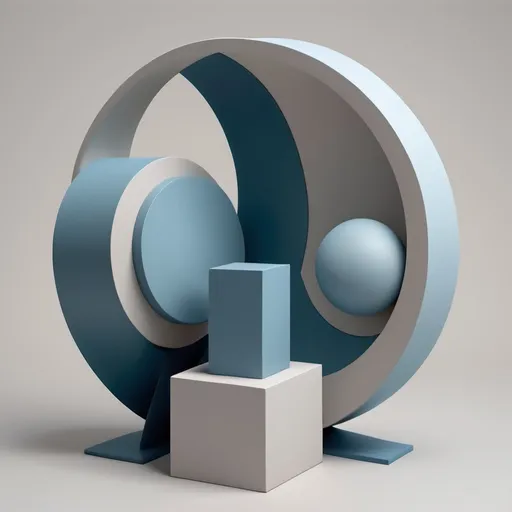 Prompt: a 3d model of soft, subdued geometric forms— rounded, overlapping shapes and blurred edges—that convey helplessness and resignation. muted grays and pale blues, reflecting sadness, guilt, and a sense of defeat. The shapes are often clustered and passive, symbolizing dependency and a desire to avoid conflict. The overall design lacks sharp contrasts, illustrating the reluctance to challenge one's schema and the inclination to accept and minimize harm.