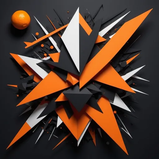 Prompt: Create a 3d abstract geometric representation of Impulsiveness, depicting chaos, rebellion, and lack of control. Use sharp, erratic shapes and jagged lines to symbolize impulsivity and recklessness. Incorporate bold, contrasting colors like dark oranges, blacks, and bright neons to represent defiance, rage, and risky behavior. Include disjointed or fragmented elements to reflect rash decisions and instability. The overall composition should feel dynamic, unrestrained, and turbulent, capturing the essence of impulsivity and carelessness.