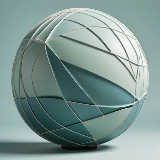 Prompt: a balanced, harmonious 3D geometric form—such as a smoothly curved, symmetrical sphere or a serene, interlocking network of rounded shapes. The design features soft, flowing lines and gentle transitions, symbolizing a sense of ease, stability, and thoughtful decision-making. The color palette includes calm, soothing tones like soft greens and blues, reflecting well-being, self-care, and positive ambition. The form's structure is cohesive and balanced, highlighting healthy relationships, responsibility, and a focus on the present and future. The overall effect is a visually pleasing and centered representation of personal growth, forgiveness, and emotional health.