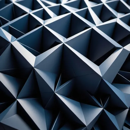 Prompt: a rigid, imposing 3D geometric form—such as a towering, angular prism or an elaborate, interlocking lattice. The structure is characterized by sharp edges and complex facets, symbolizing relentless pressure and an unyielding focus on achievement. The color scheme features stark, intense hues like steely grays and deep blues, reflecting a constant drive for performance and a sense of dissatisfaction. The form’s intricate, tightly packed design emphasizes the relentless pursuit of goals and the dismissal of rest or relaxation, while avoiding the harshness of guilt or worthlessness associated with the Punitive Parent.