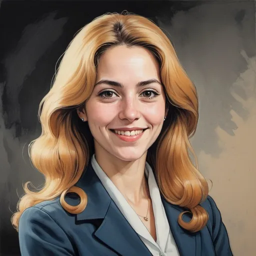 Prompt: an 1970's manga style painting of a 30 years old happy modern educated secular, Jewish woman who is the minister of health in the Netherlands