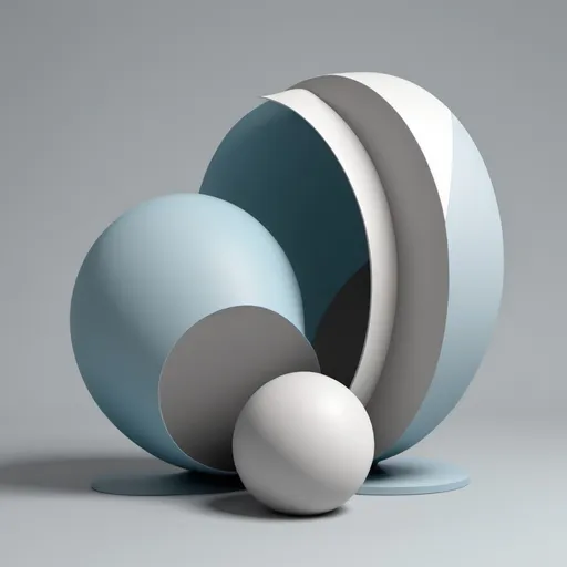 Prompt: a 3d model of soft, subdued geometric forms— rounded, overlapping shapes and blurred edges—that convey helplessness and resignation. muted grays and pale blues, reflecting sadness, guilt, and a sense of defeat. The shapes are often clustered and passive, symbolizing dependency and a desire to avoid conflict. The overall design lacks sharp contrasts, illustrating the reluctance to challenge one's schema and the inclination to accept and minimize harm.