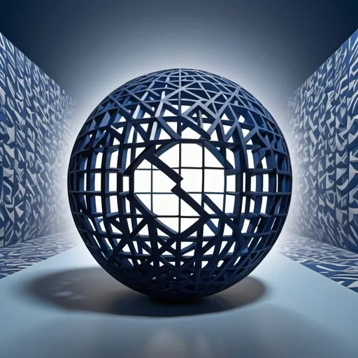 Prompt:  a 3d ball,  visible axes in the background , dark blue shades, detailed design, Escher style