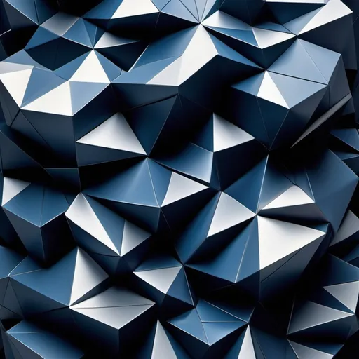 Prompt: a rigid, imposing 3D geometric form—such as a towering, angular prism or an elaborate, interlocking lattice. The structure is characterized by sharp edges and complex facets, symbolizing relentless pressure and an unyielding focus on achievement. The color scheme features stark, intense hues like steely grays and deep blues, reflecting a constant drive for performance and a sense of dissatisfaction. The form’s intricate, tightly packed design emphasizes the relentless pursuit of goals and the dismissal of rest or relaxation, while avoiding the harshness of guilt or worthlessness associated with the Punitive Parent.