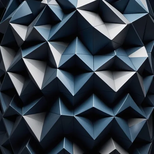 Prompt: a rigid, imposing 3D geometric form—such as a towering, angular prism or an elaborate, interlocking lattice. The structure is characterized by sharp edges and complex facets, symbolizing relentless pressure and an unyielding focus on achievement. The color scheme features stark, intense hues like steely grays and deep blues, reflecting a constant drive for performance and a sense of dissatisfaction. The form’s intricate, tightly packed design emphasizes the relentless pursuit of goals and the dismissal of rest or relaxation, while avoiding the harshness of guilt or worthlessness associated with the Punitive Parent.