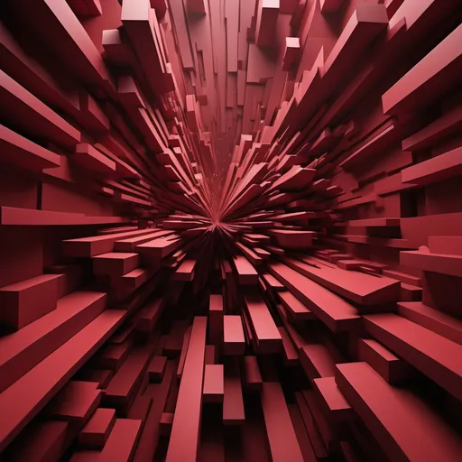 Prompt: Create a 3d abstract geometric representatio of deep anger [dark red], victimization, bitterness, and negativity, pessimism, jealousy, and rage.  intense anger, anxiety, frustration, self-doubt, and a sense of being unsupported and vulnerable.